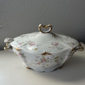 Limoges Haviland Vintage Tureen with Lid & Ladle Floral Serveware with Gold Trim